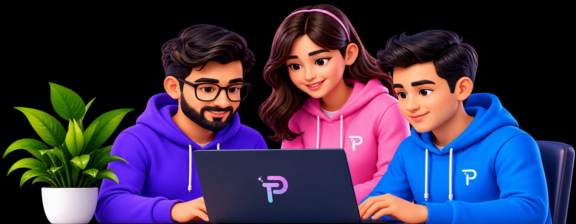 TheDevPixel team working together on a laptop